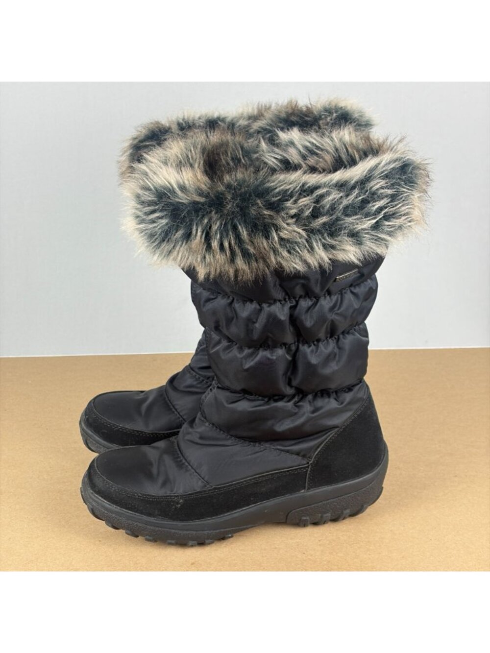 Spring Step Vanish Waterproof Puffer Boots Womens 7.5/8 Black Side Zip Faux Fur - Picture 8 of 8